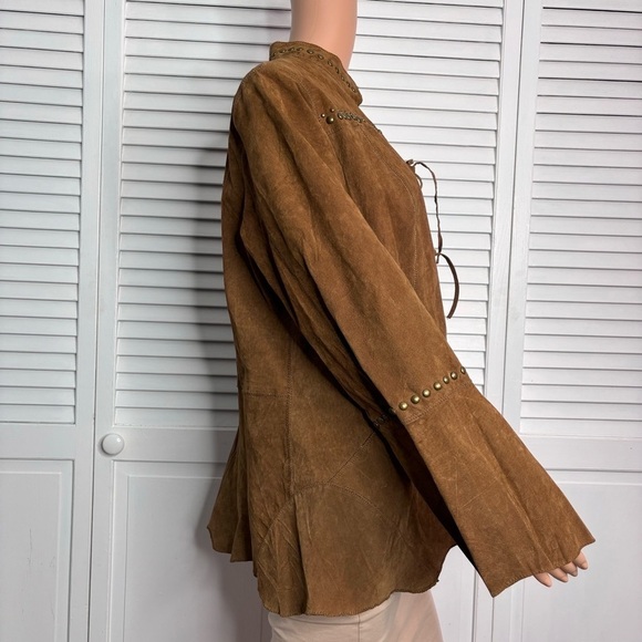 CHI By Faichi Brown Suede Stud Boho Leather Brown Jacket Size Large - Picture 4 of 8